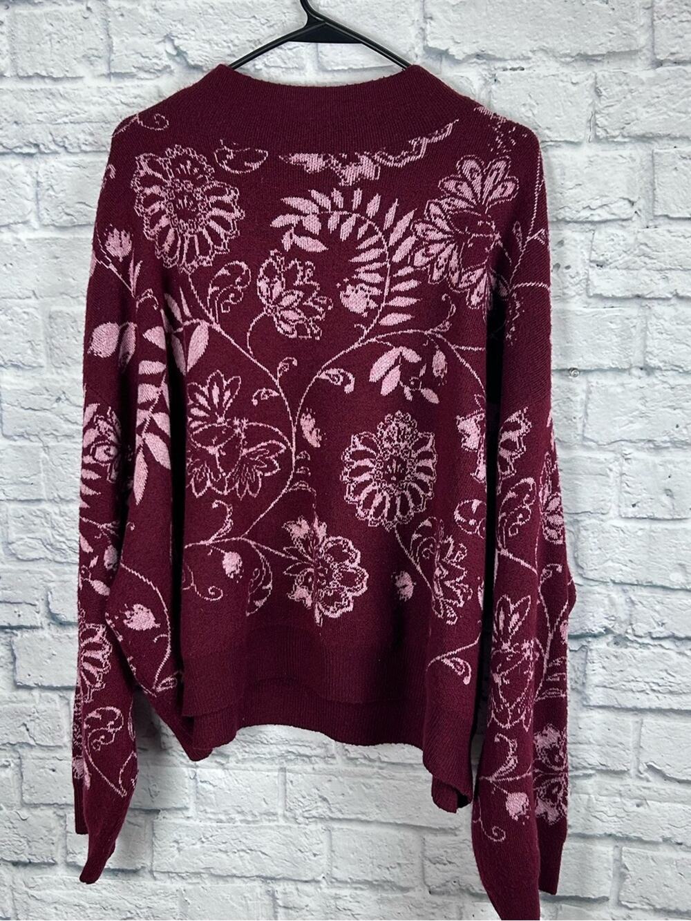 Kate & Sam XXL Burgundy Floral Sweater Balloon Sleeve Soft Knit Pullover